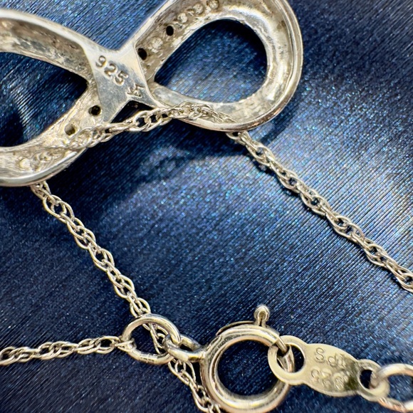 Genuine Diamonds Infinity Symbol Necklace 18” long solid 925 Sterling Silver - Picture 3 of 8